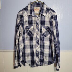 Wrangler Men's Extra Large Blue White Plaid Button Front Longsleeve Shirt